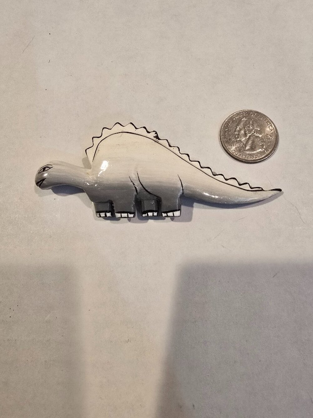 Pin Handcrafted Wood Stegosaurus White Gray Black Small 1980s